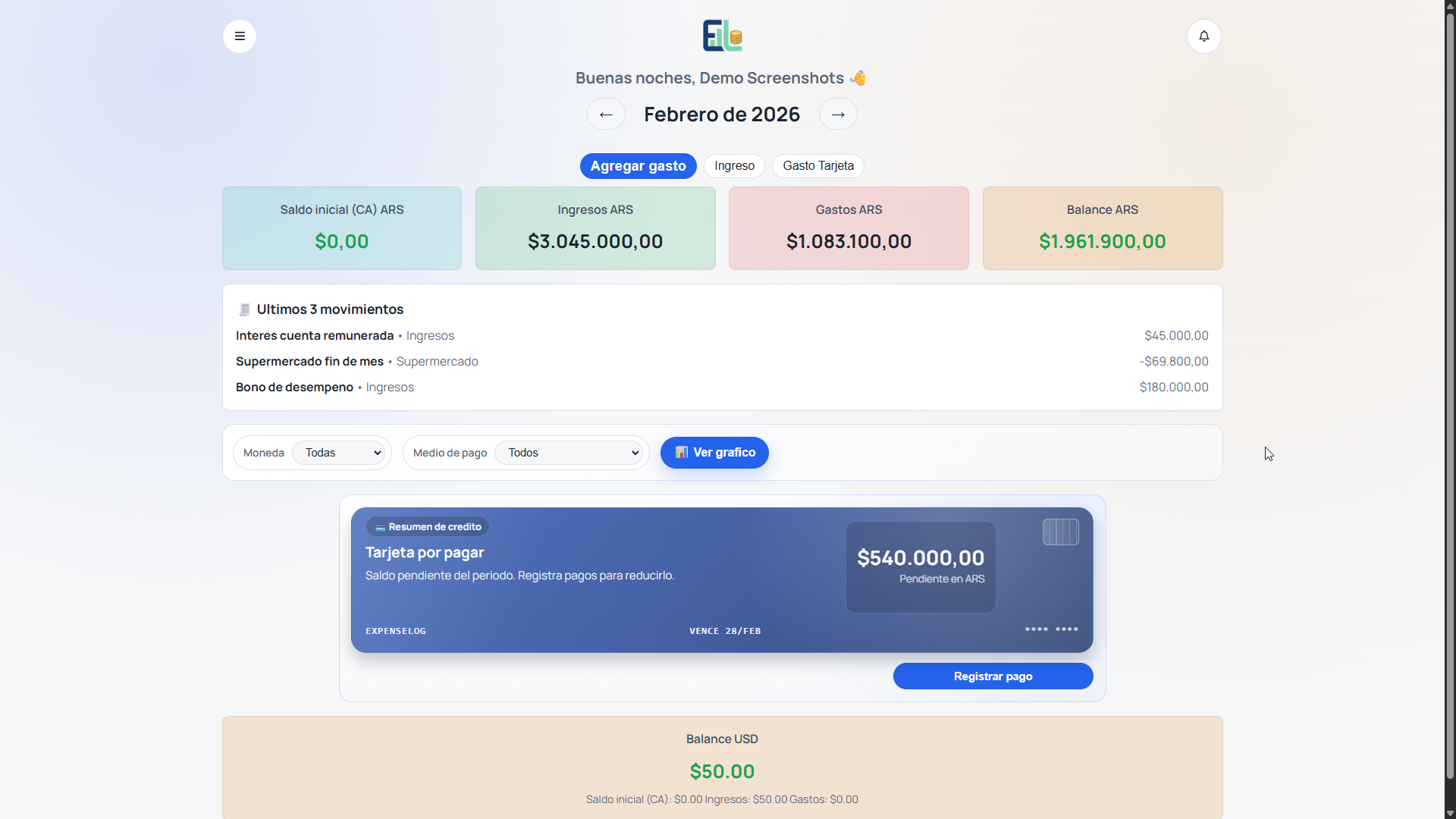 ExpenseLog dashboard preview