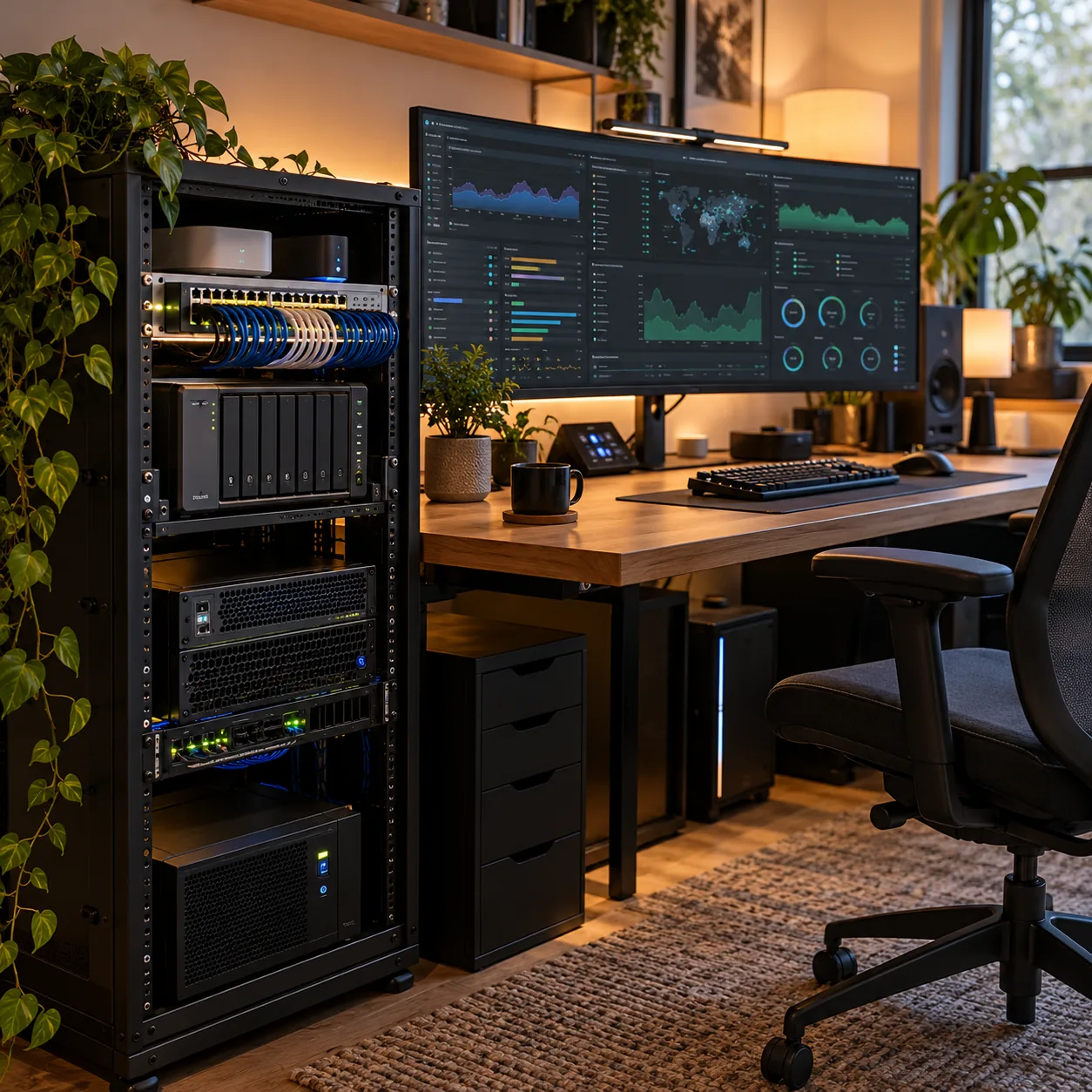Server rack and infrastructure monitoring workstation